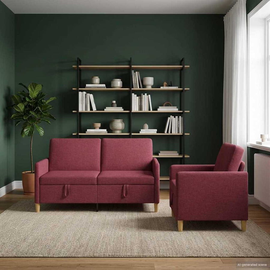 Bankenset met opbergruimte 2 pcs Wijnrood Polyester