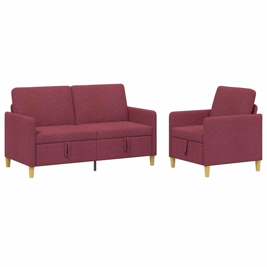 Bankenset met opbergruimte 2 pcs Wijnrood Polyester