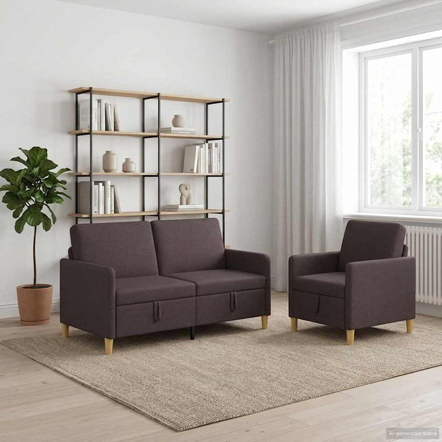 Bankenset met opbergruimte 2 pcs Donkerbruin Polyester