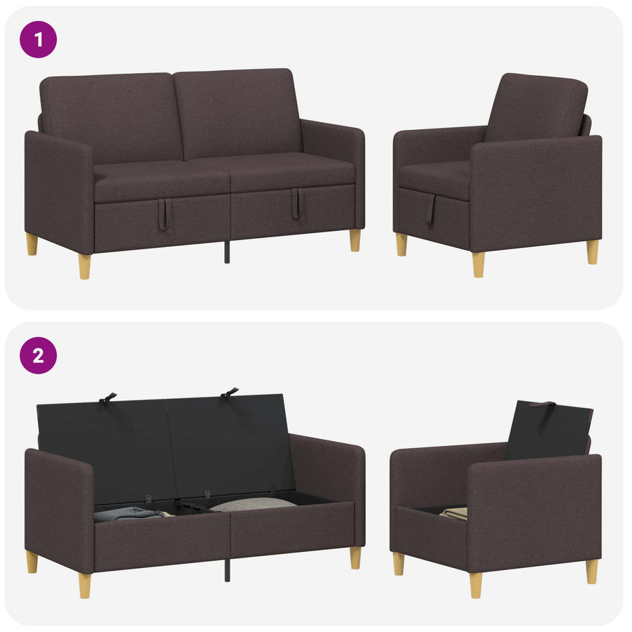 Bankenset met opbergruimte 2 pcs Donkerbruin Polyester