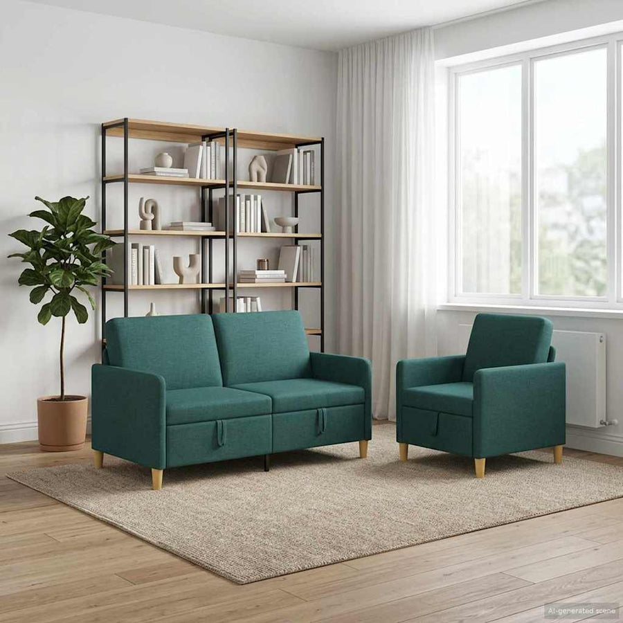 Bankenset met opbergruimte 2 pcs Donkergroen Polyester