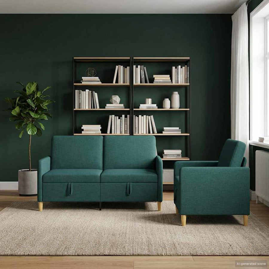 Bankenset met opbergruimte 2 pcs Donkergroen Polyester
