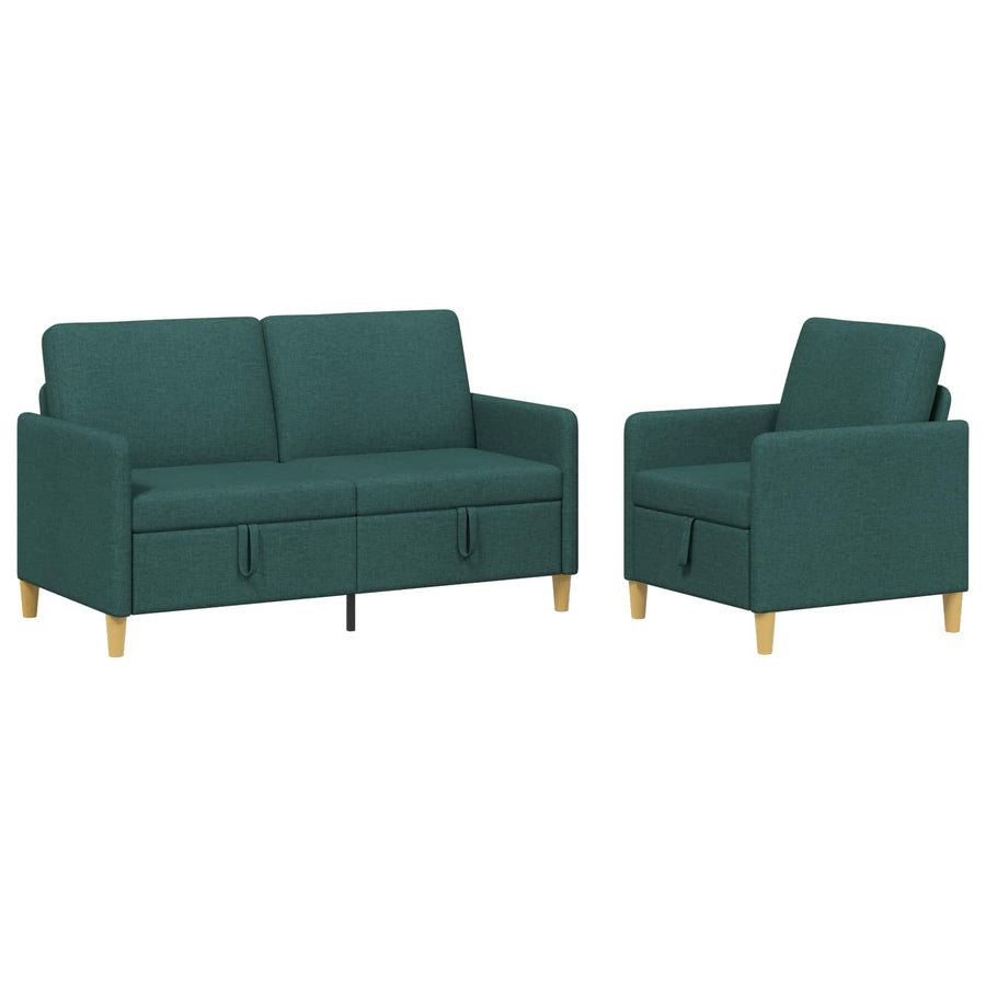 Bankenset met opbergruimte 2 pcs Donkergroen Polyester