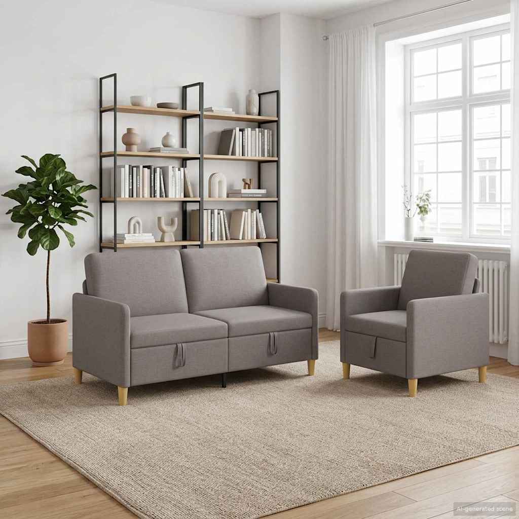 Bankenset met opbergruimte 2 pcs Taupe Polyester
