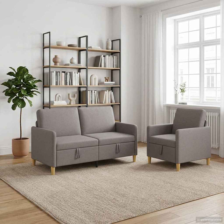 Bankenset met opbergruimte 2 pcs Taupe Polyester