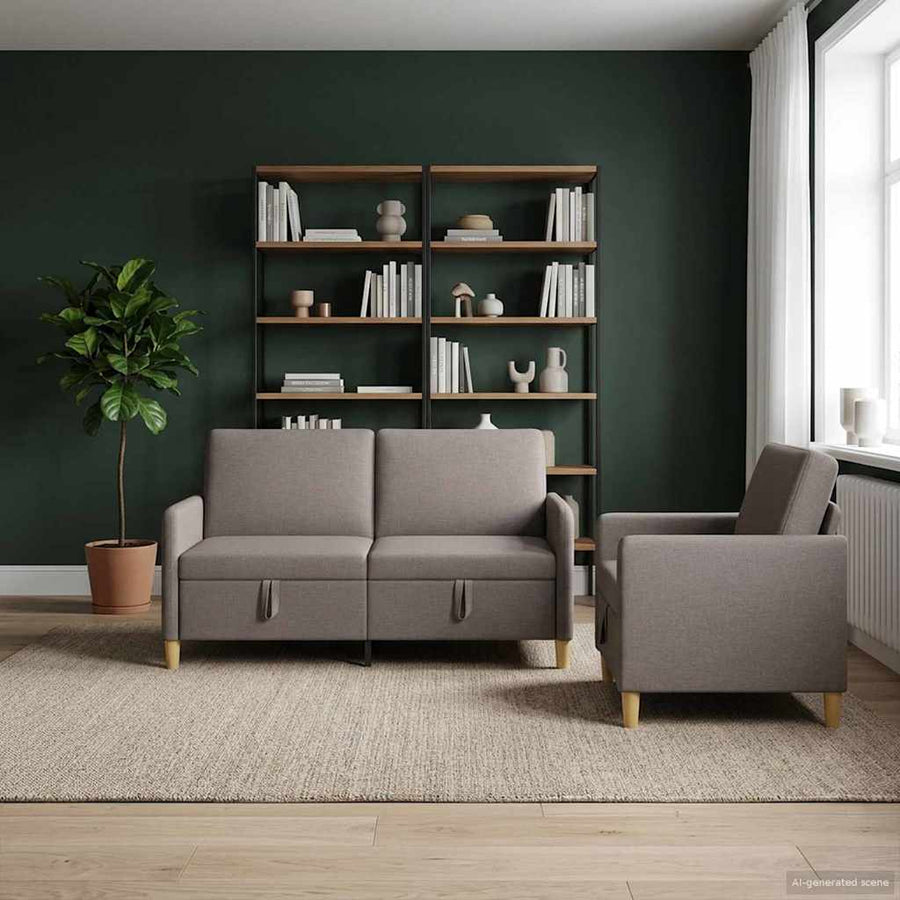 Bankenset met opbergruimte 2 pcs Taupe Polyester