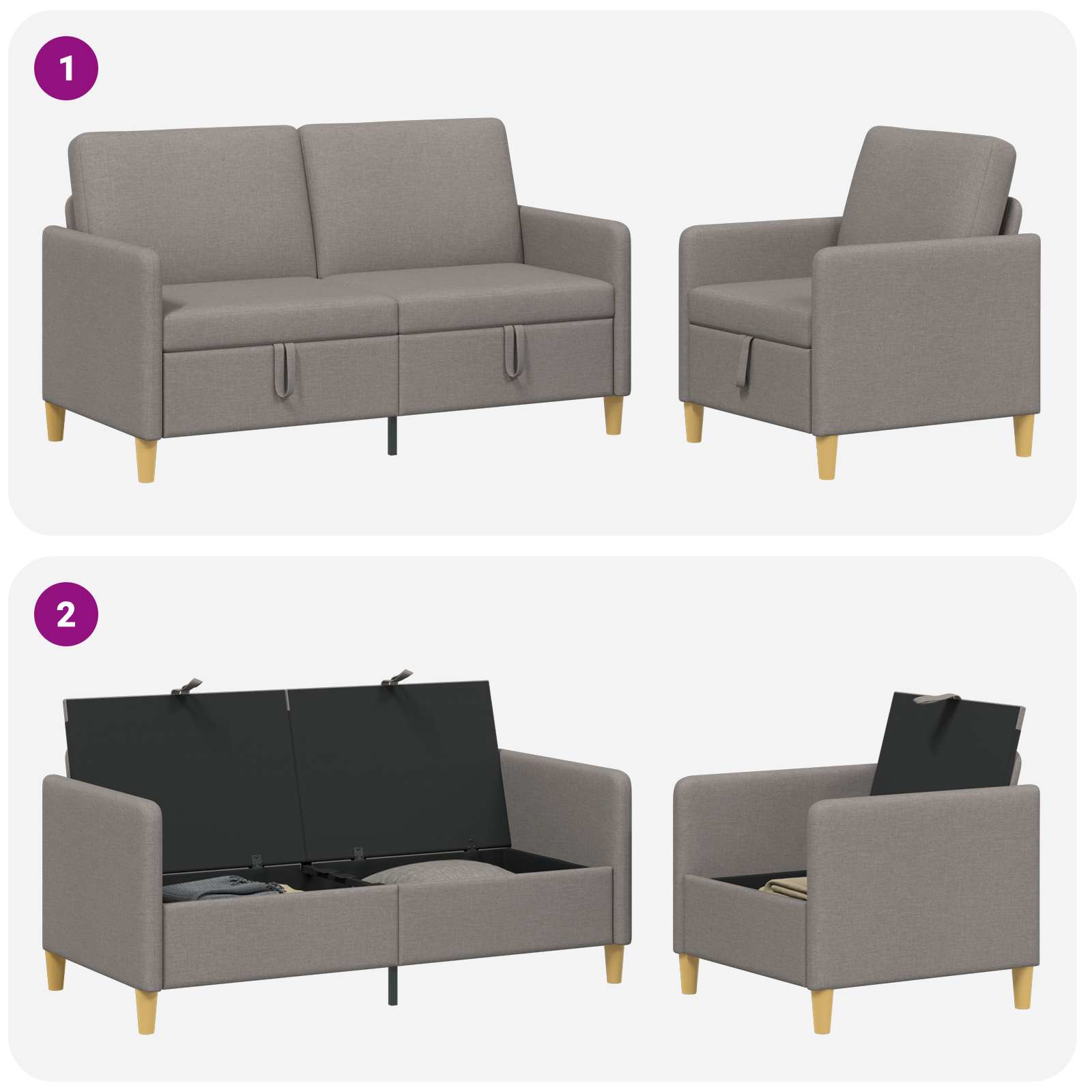 Bankenset met opbergruimte 2 pcs Taupe Polyester