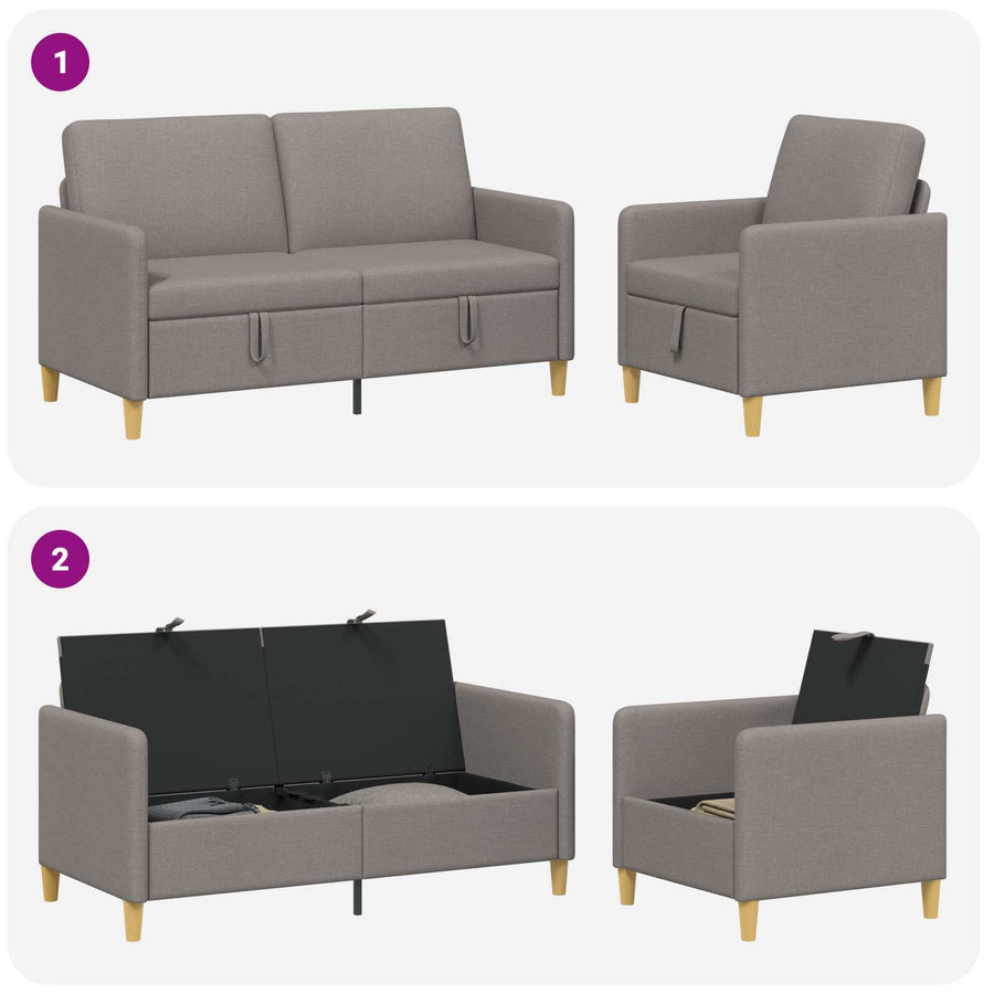 Bankenset met opbergruimte 2 pcs Taupe Polyester