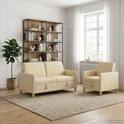 Bankenset met opbergruimte 2 pcs Crèmekleurig Polyester