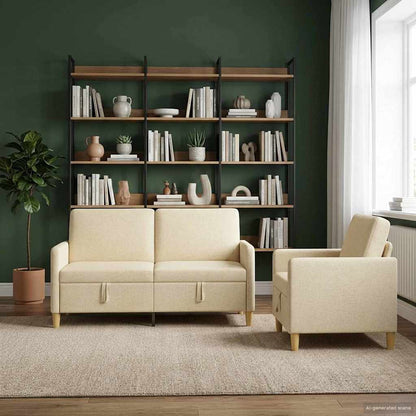 Bankenset met opbergruimte 2 pcs Crèmekleurig Polyester
