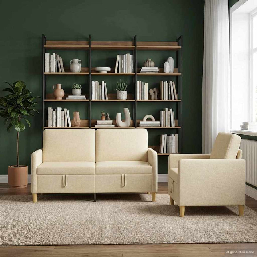 Bankenset met opbergruimte 2 pcs Crèmekleurig Polyester
