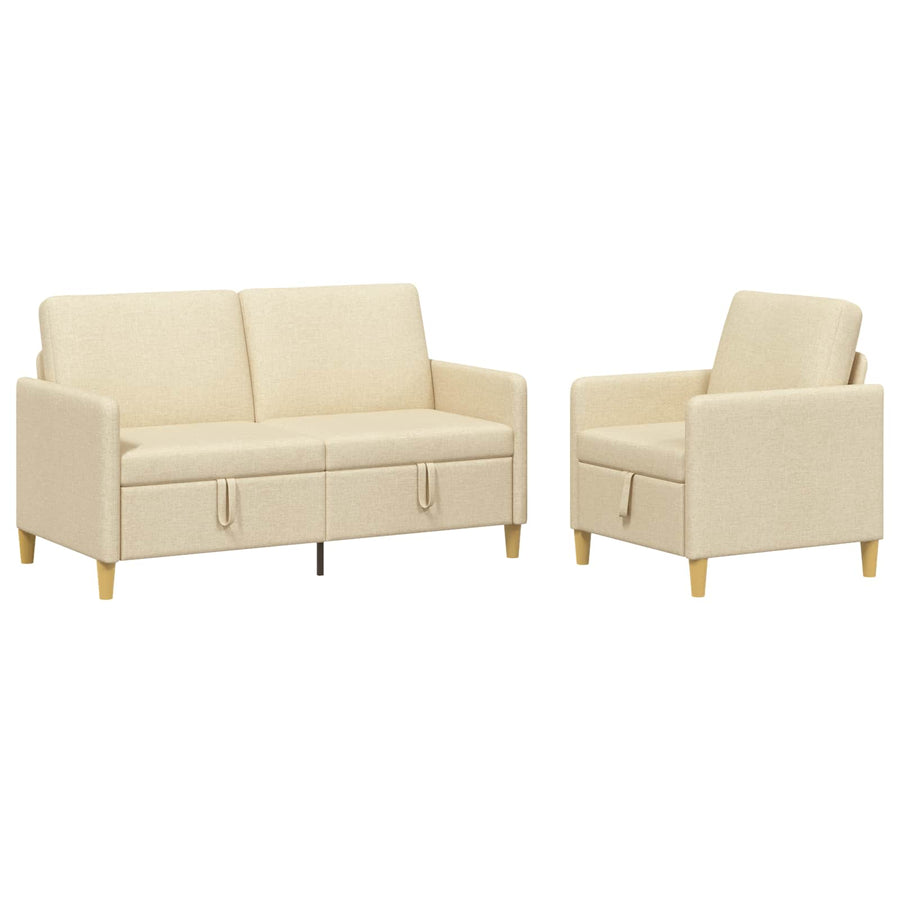 Bankenset met opbergruimte 2 pcs Crèmekleurig Polyester