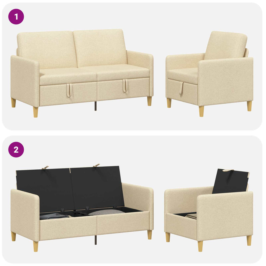 Bankenset met opbergruimte 2 pcs Crèmekleurig Polyester