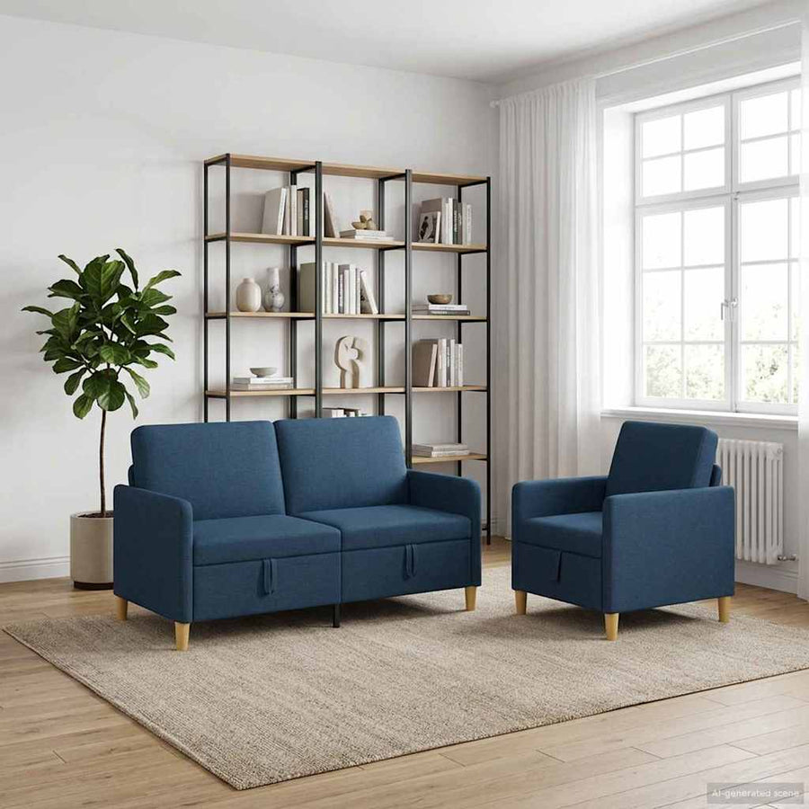 Bankenset met opbergruimte 2 pcs Blauw Polyester