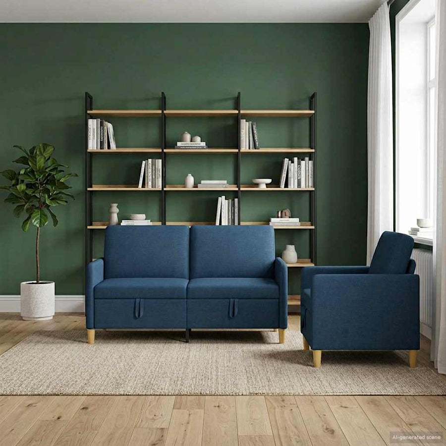 Bankenset met opbergruimte 2 pcs Blauw Polyester