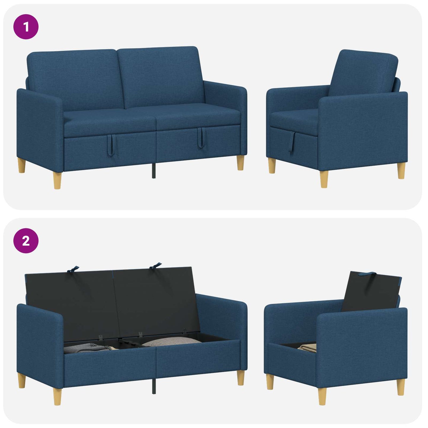Bankenset met opbergruimte 2 pcs Blauw Polyester