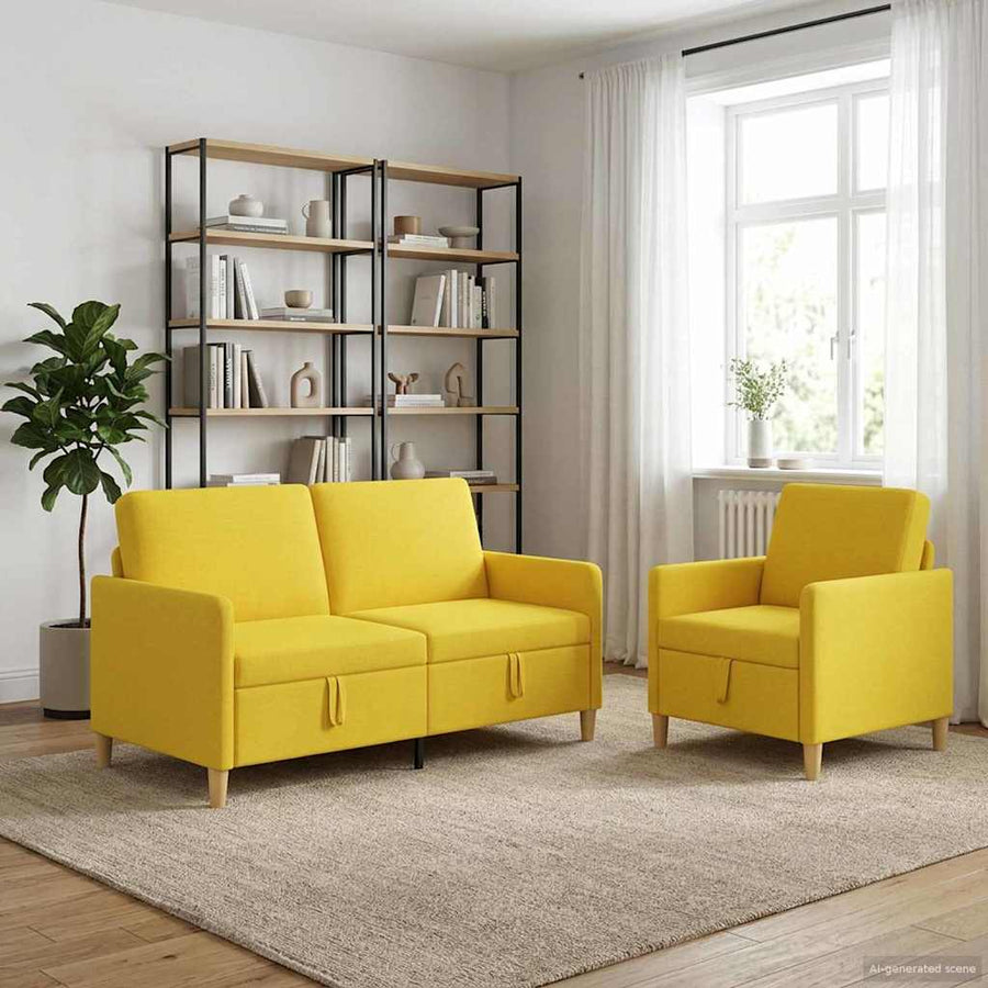 Bankenset met opbergruimte 2 pcs Lichtgeel Polyester