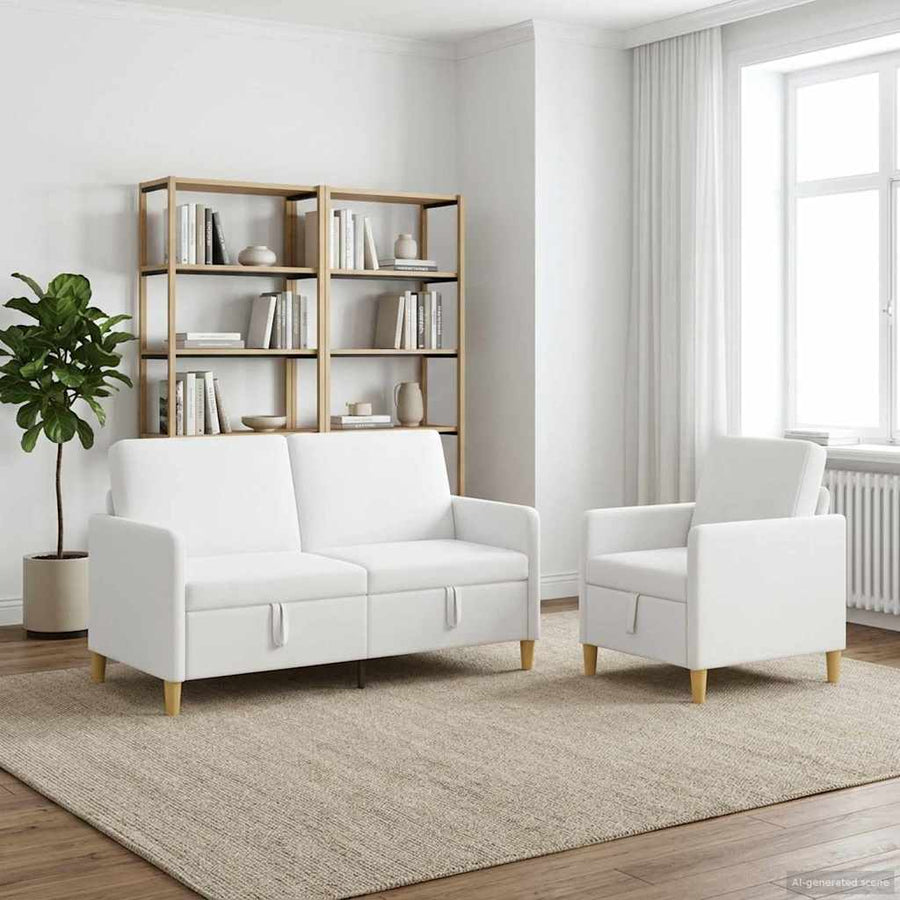 Bankenset met opbergruimte 2 pcs Wit Polyester