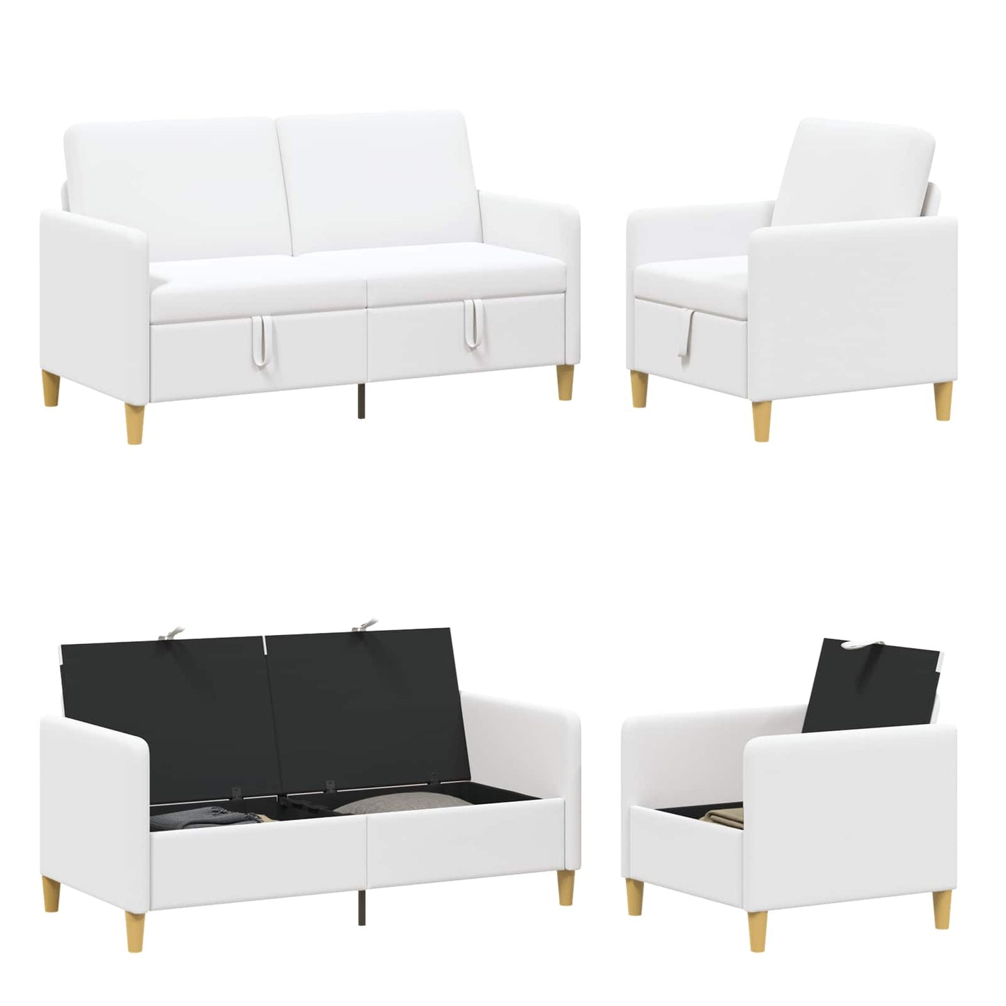 Bankenset met opbergruimte 2 pcs Wit Polyester