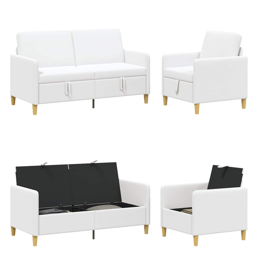 Bankenset met opbergruimte 2 pcs Wit Polyester
