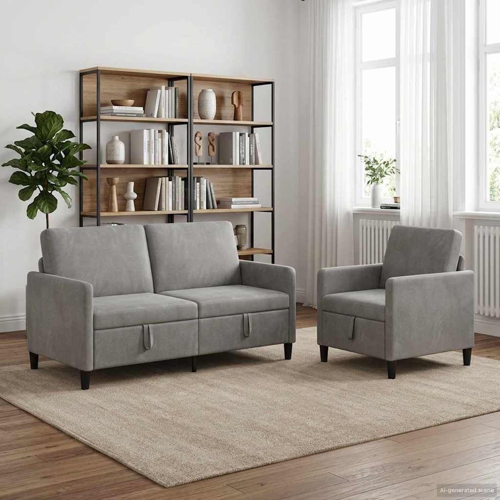 Bankenset met opbergruimte 2 st Lichtgrijs Polyester
