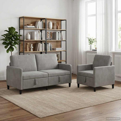 Bankenset met opbergruimte 2 st Lichtgrijs Polyester