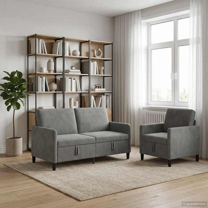 Bankenset met opbergruimte 2 st Donkergrijs Polyester