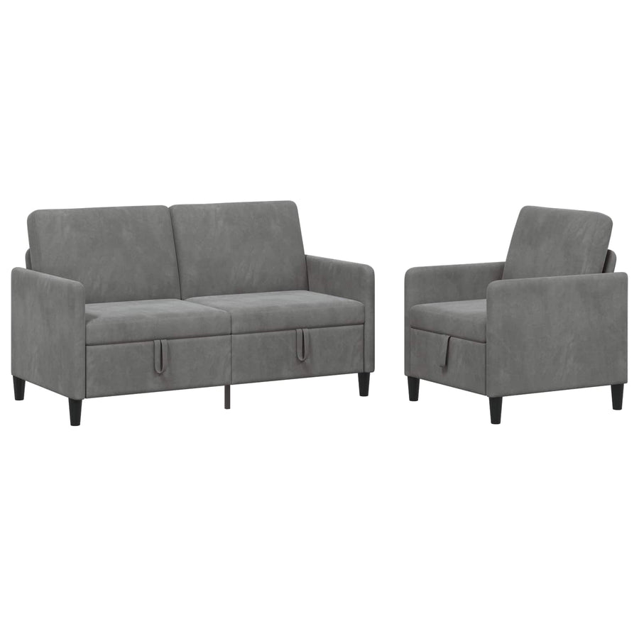 Bankenset met opbergruimte 2 st Donkergrijs Polyester