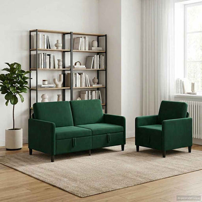 Bankenset met opbergruimte 2 st Donkergroen Polyester