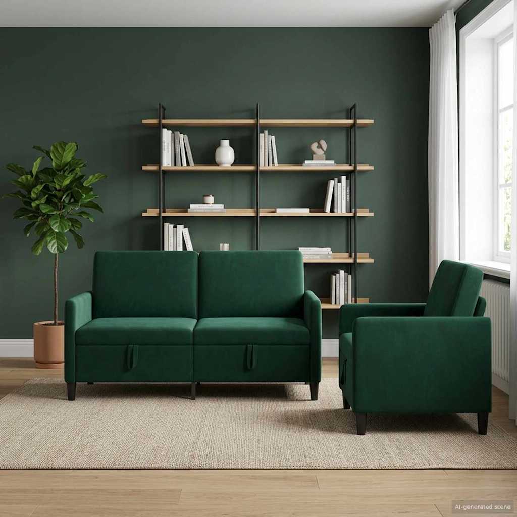 Bankenset met opbergruimte 2 st Donkergroen Polyester