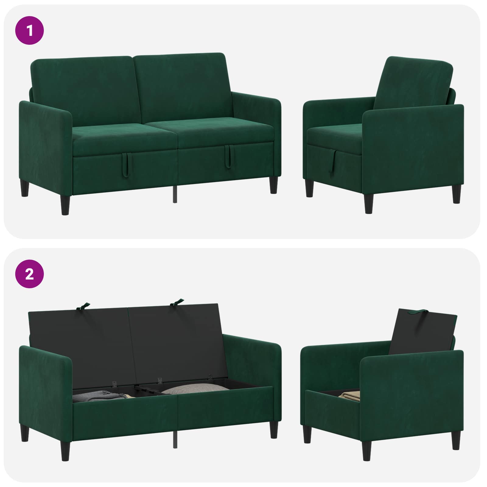 Bankenset met opbergruimte 2 st Donkergroen Polyester