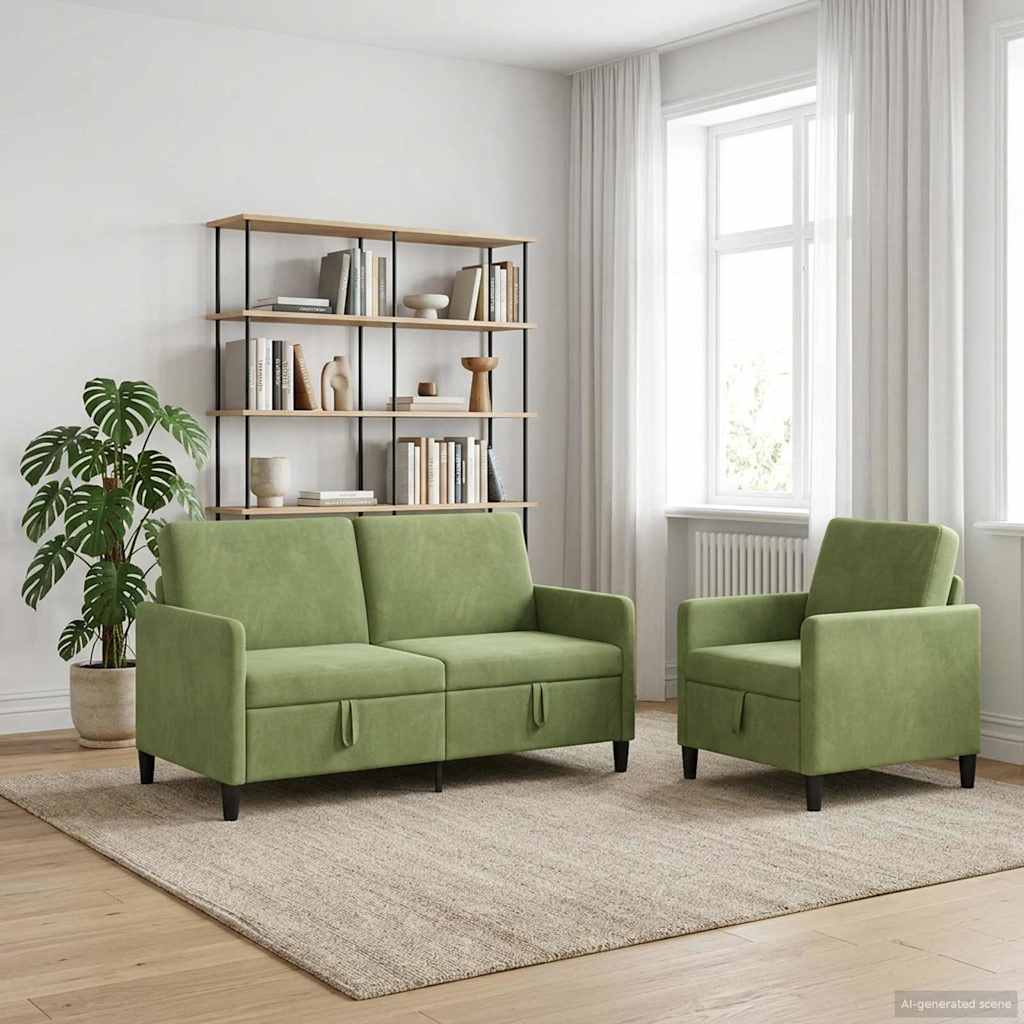 Bankenset met opbergruimte 2 st Lichtgroen Polyester
