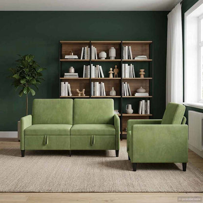 Bankenset met opbergruimte 2 st Lichtgroen Polyester