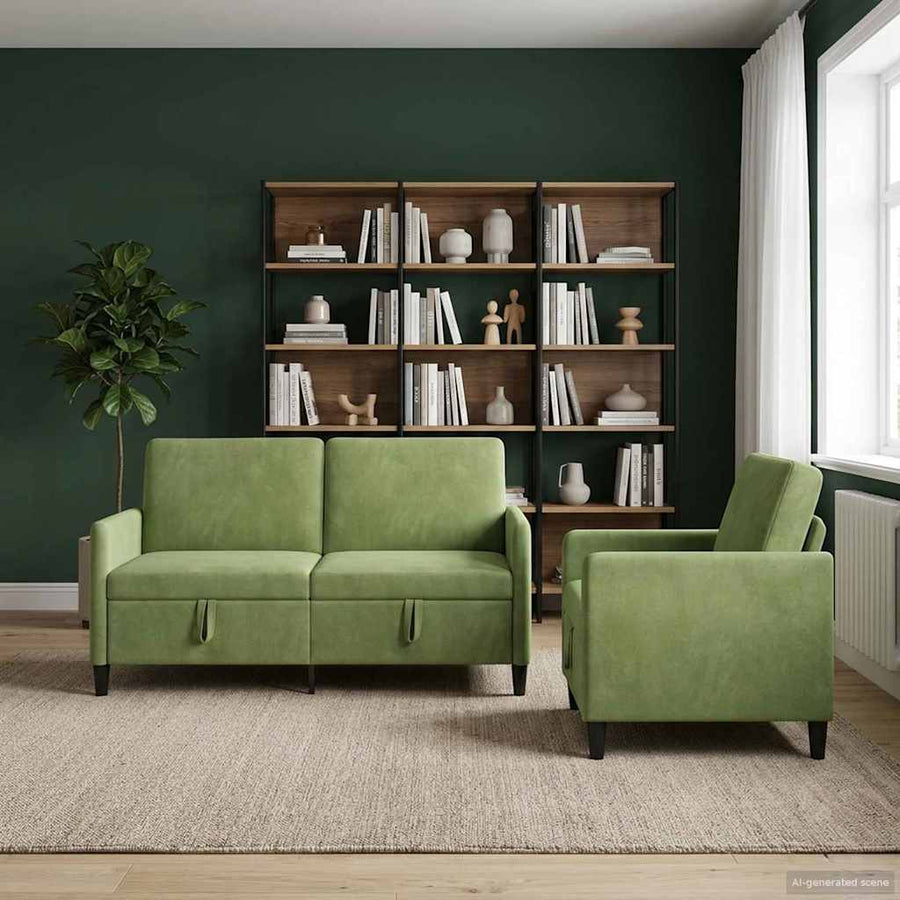Bankenset met opbergruimte 2 st Lichtgroen Polyester