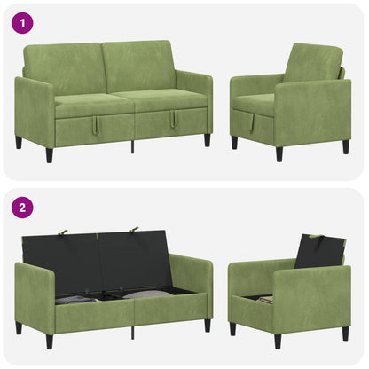 Bankenset met opbergruimte 2 st Lichtgroen Polyester