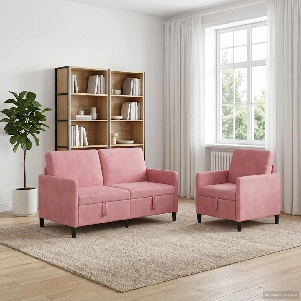 Bankenset met opbergruimte 2 st Roze Polyester