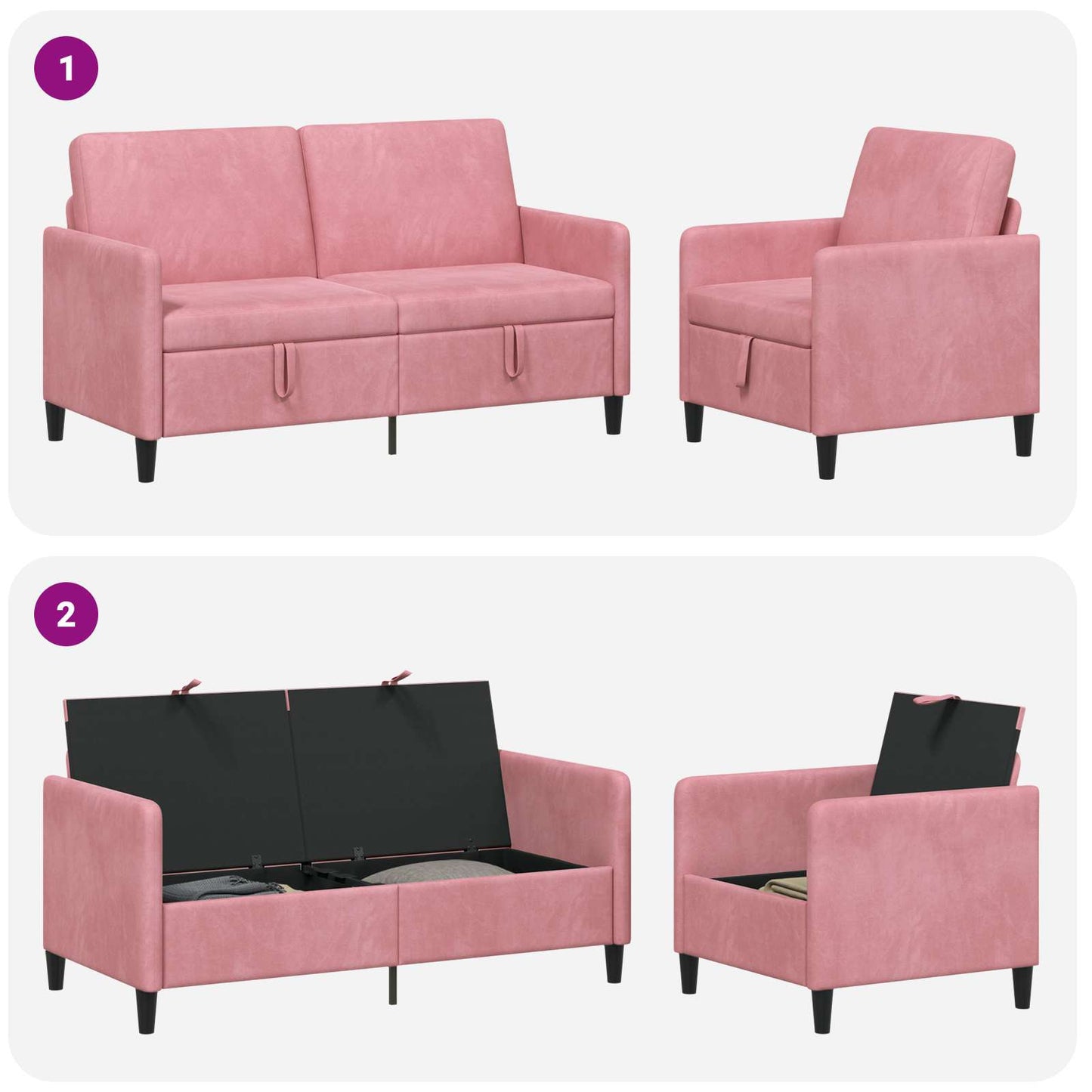 Bankenset met opbergruimte 2 st Roze Polyester
