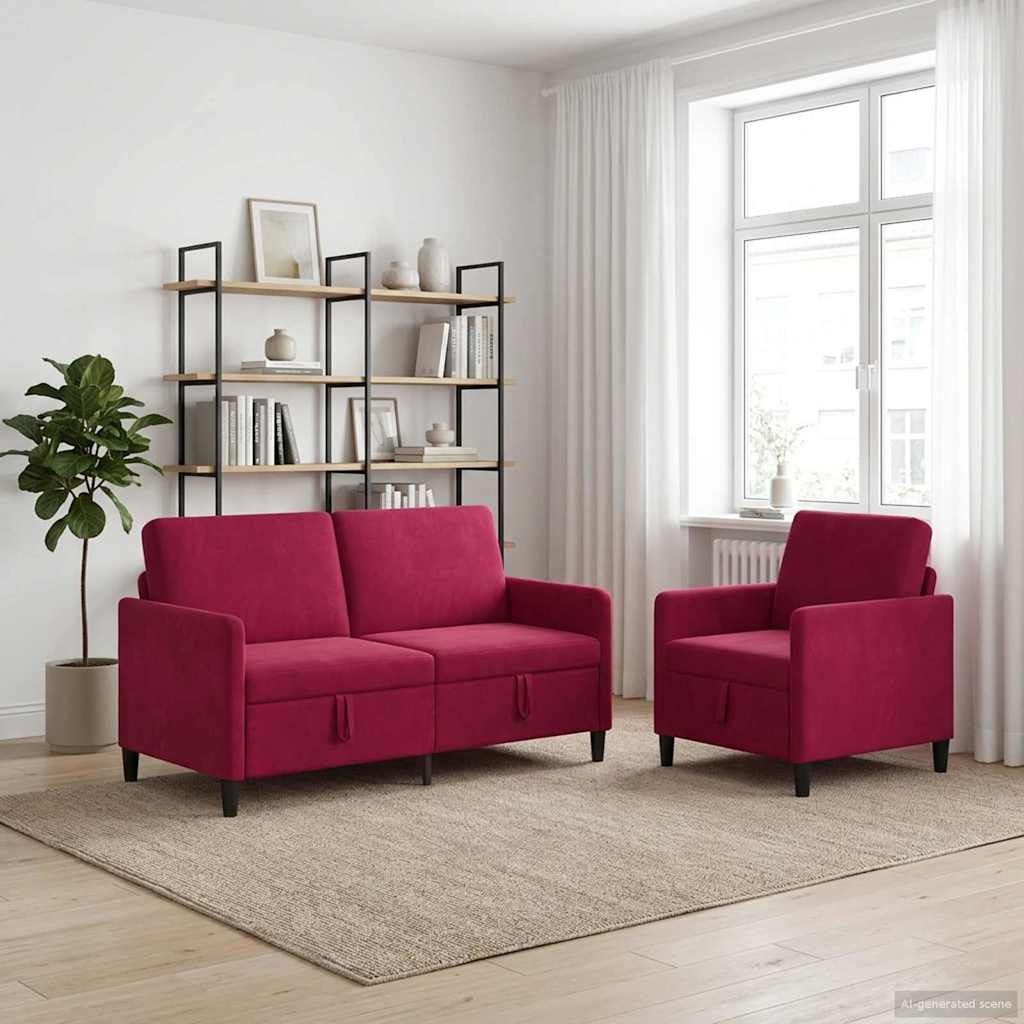 Bankenset met opbergruimte 2 st Wijnrood Polyester
