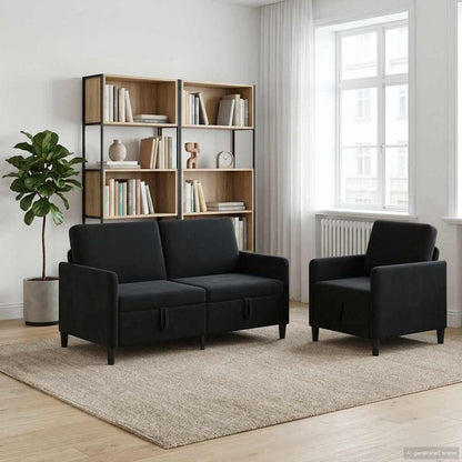 Bankenset met opbergruimte 2 st Zwart Polyester