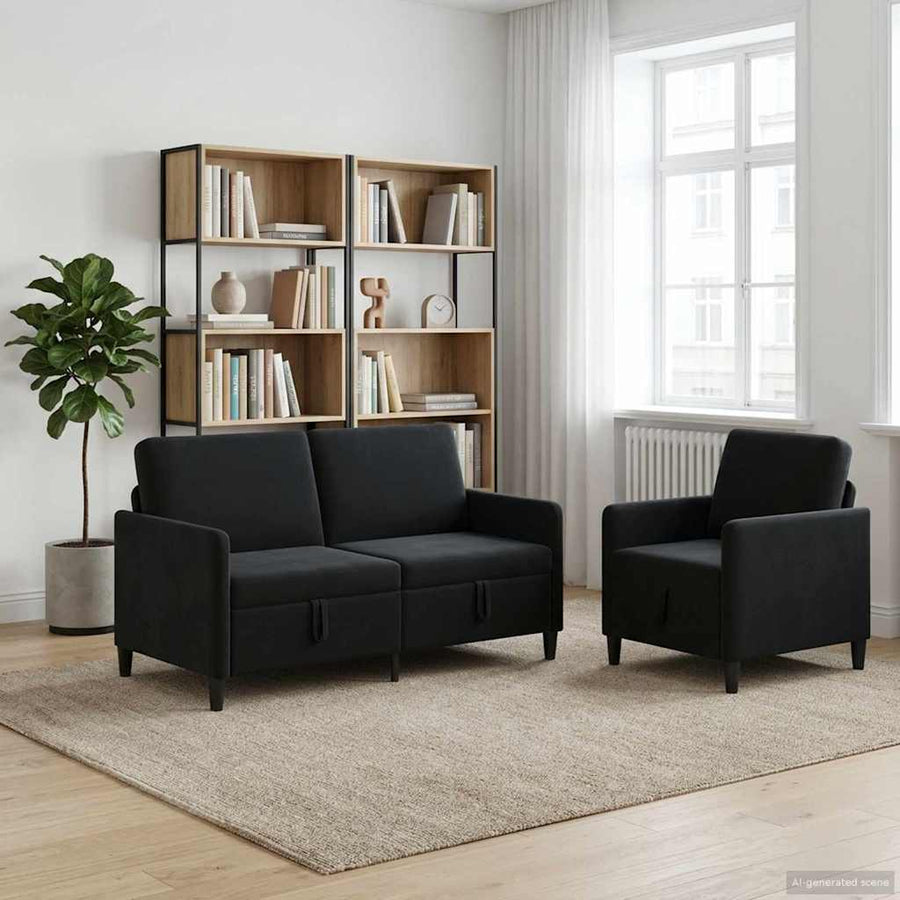 Bankenset met opbergruimte 2 st Zwart Polyester
