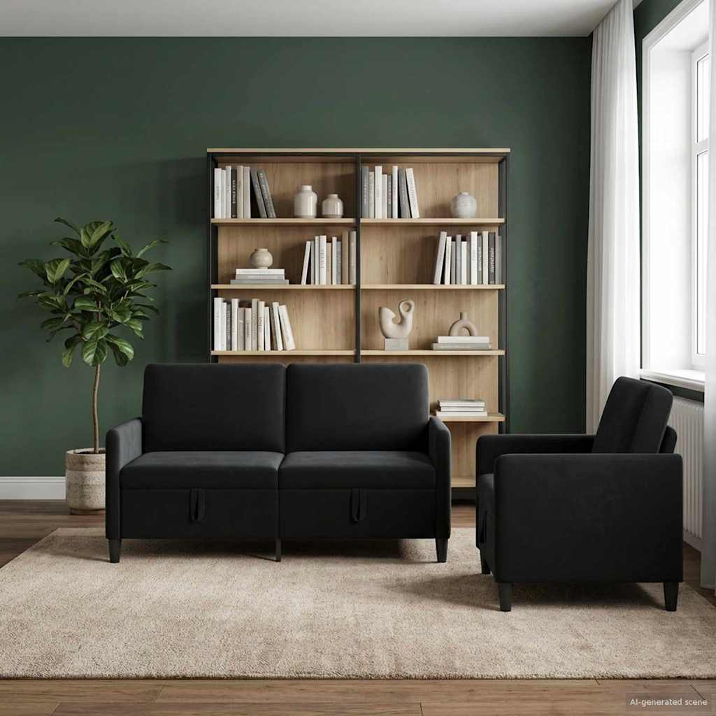 Bankenset met opbergruimte 2 st Zwart Polyester