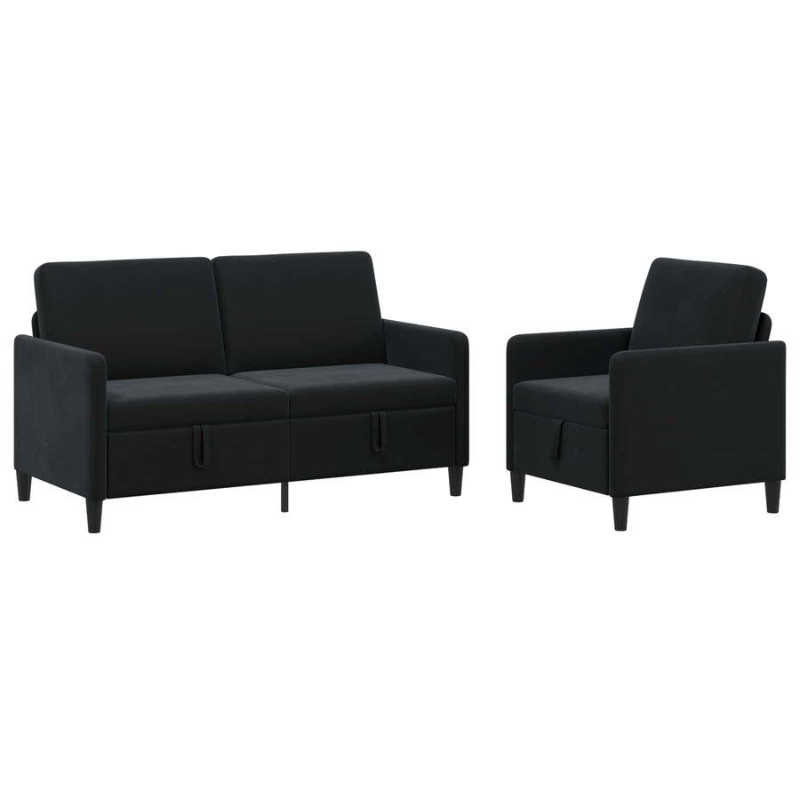 Bankenset met opbergruimte 2 st Zwart Polyester