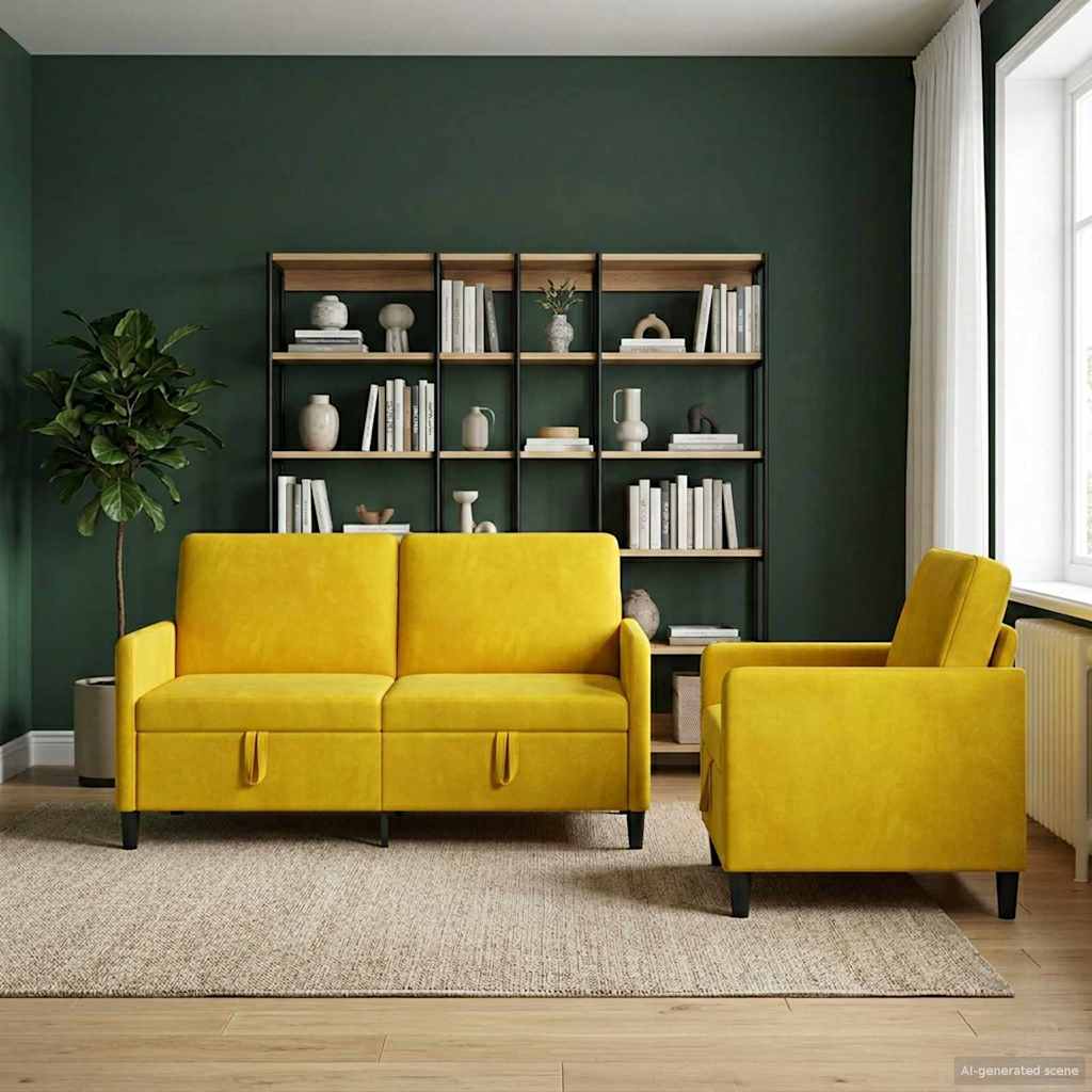 Bankenset met opbergruimte 2 st Geel Polyester