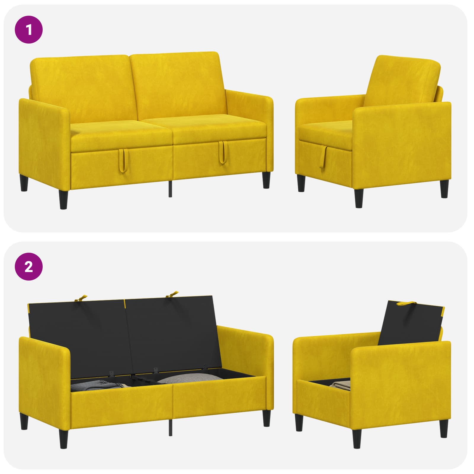 Bankenset met opbergruimte 2 st Geel Polyester