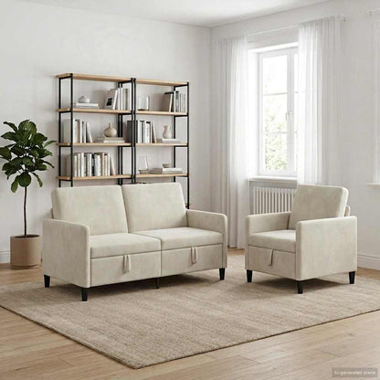 Bankenset met opbergruimte 2 st Crèmekleurig Polyester