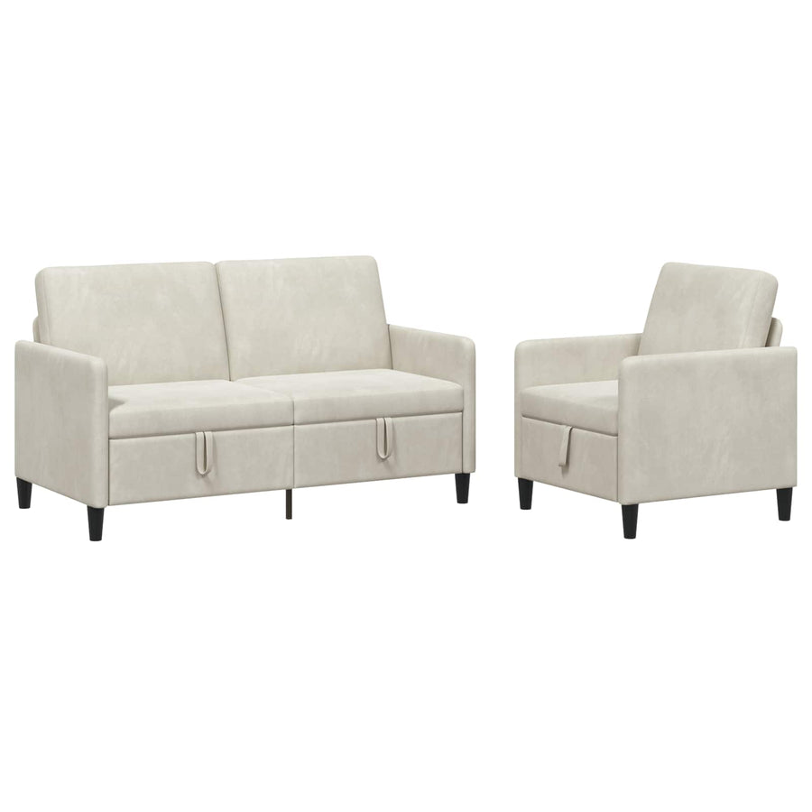 Bankenset met opbergruimte 2 st Crèmekleurig Polyester