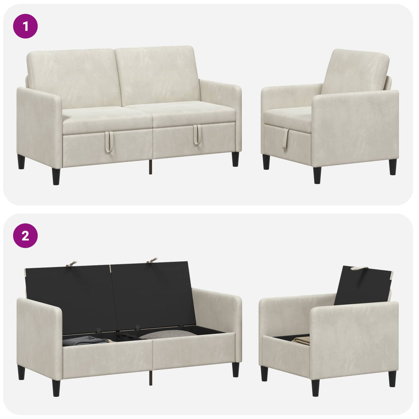 Bankenset met opbergruimte 2 st Crèmekleurig Polyester