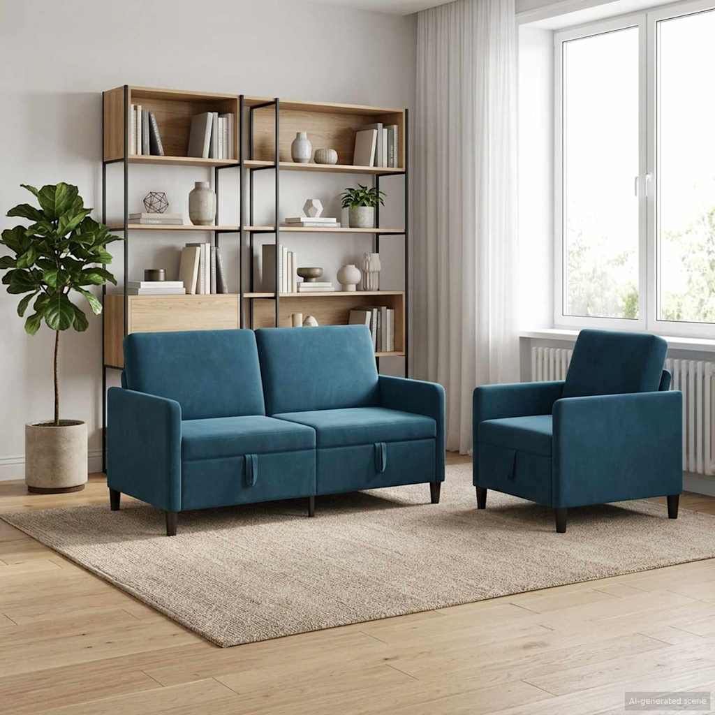 Bankenset met opbergruimte 2 st Blauw Polyester