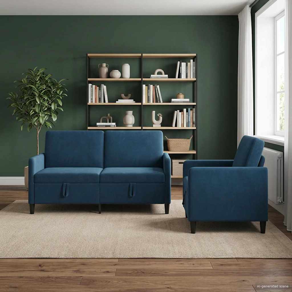 Bankenset met opbergruimte 2 st Blauw Polyester