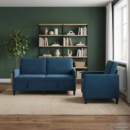 Bankenset met opbergruimte 2 st Blauw Polyester